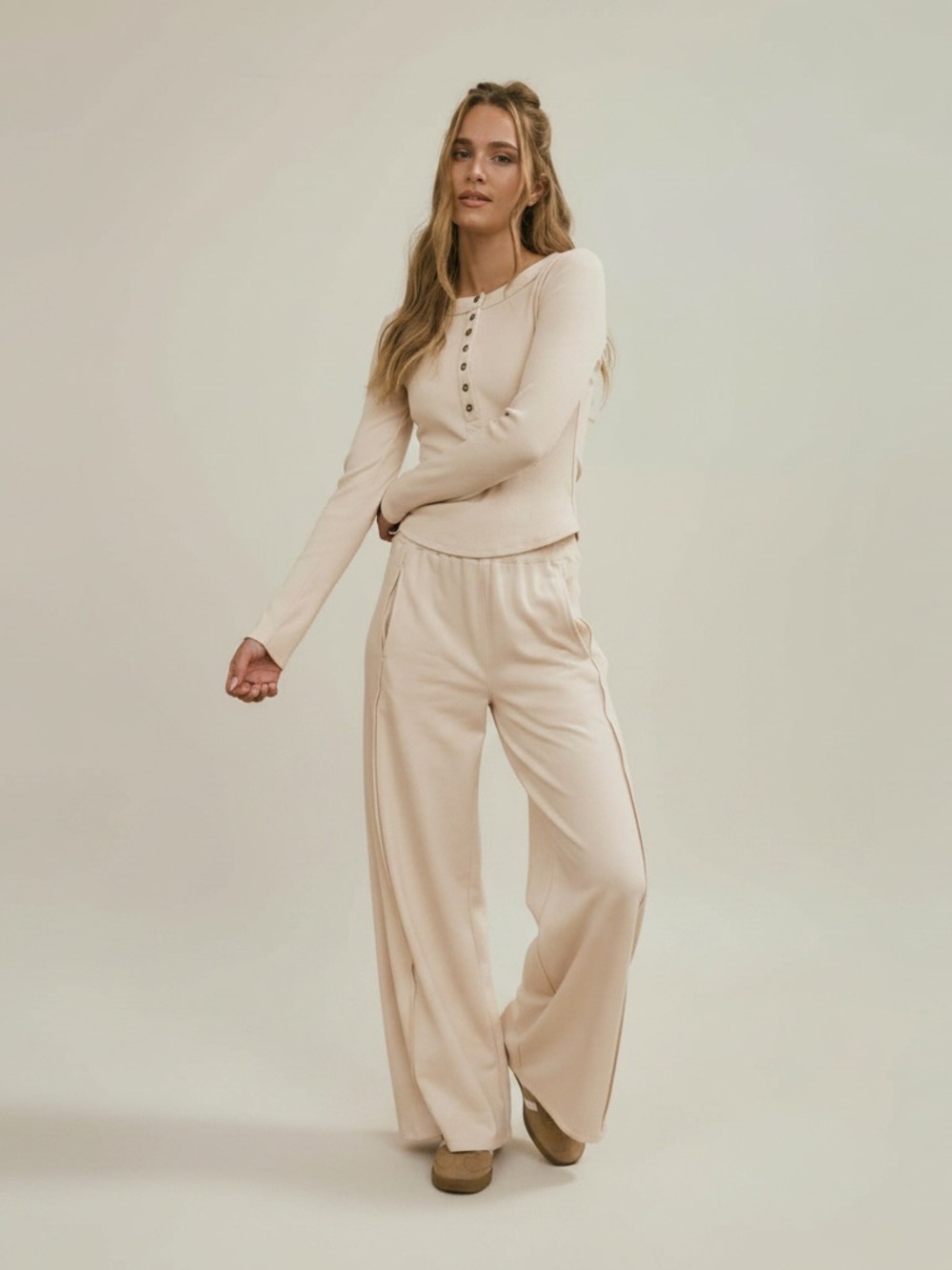 JOA Elastic Waist Side Panel Knit Lounge Pant-